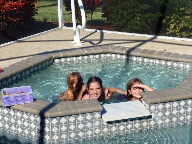 Swimming in the hot tub